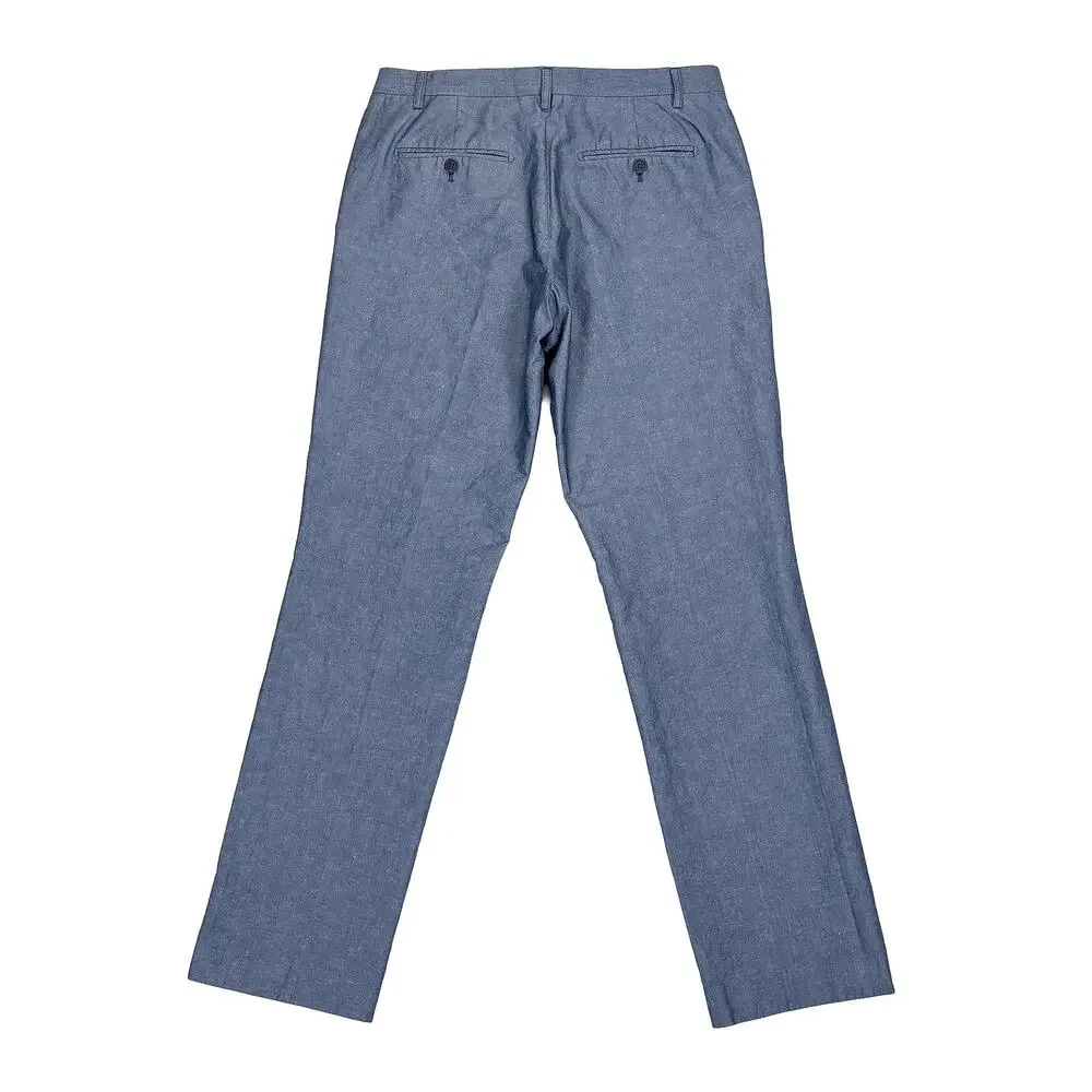 Ted Baker Linen Blend Pants Men 32L Blue Slim Fit Dress Chino Chambray